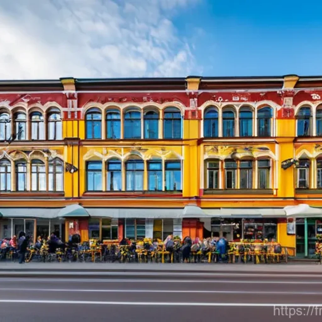벨라루스에서 유명한 벽화 및 스트리트 아트 - **Vibrant Oktyabrskaya Street Art Hub**
    A wide-angle shot of Oktyabrskaya Street in Minsk, showc...