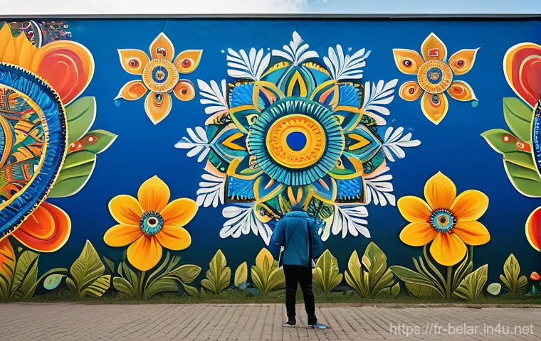 벨라루스에서 유명한 벽화 및 스트리트 아트 - **Vibrant Oktyabrskaya Street Art Hub**
    A wide-angle shot of Oktyabrskaya Street in Minsk, showc...