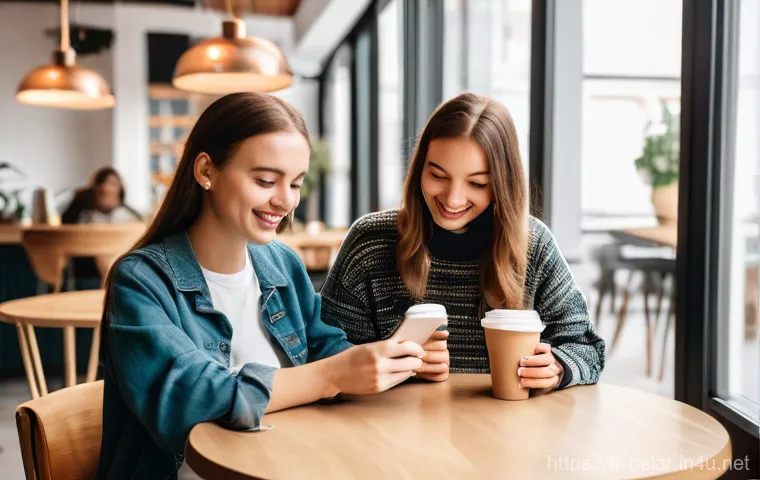 벨라루스에서 가장 많이 사용되는 앱 - Image Prompt 1: Digital Social Hub at a Belarusian Café**