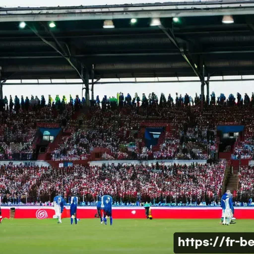 벨라루스 축구 리그 소개 - **"Authentic Belarusian Football Atmosphere"**: A wide shot inside a modest but vibrant Belarusian f...