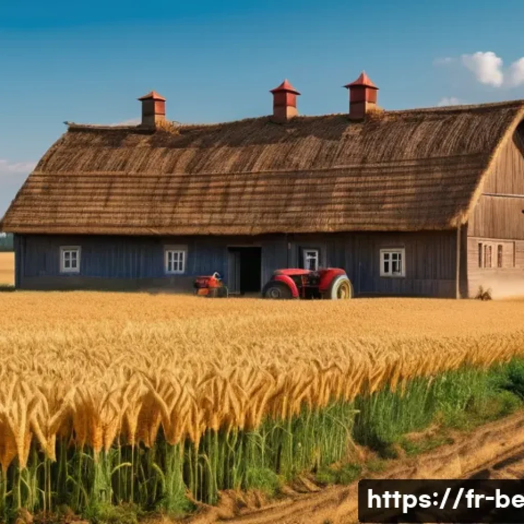 벨라루스 노동시장과 평균 월급 - A detailed scene depicting a traditional Belarusian agricultural landscape during harvest season: ex...