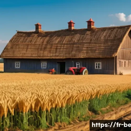 벨라루스 노동시장과 평균 월급 - A detailed scene depicting a traditional Belarusian agricultural landscape during harvest season: ex...