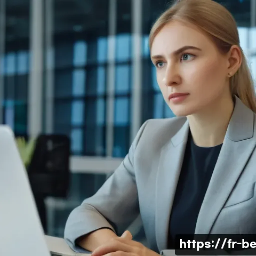 벨라루스에서의 여성 인권 문제 - A professional Belarusian woman in her early 30s wearing smart business attire and subtle makeup, si...