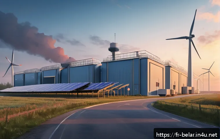 벨라루스와 러시아의 관계 변화 - A detailed, realistic digital painting of a Belarusian industrial factory complex during dusk, showc...